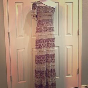 Bebe wave knit crochet one shoulder maxi dress -XS